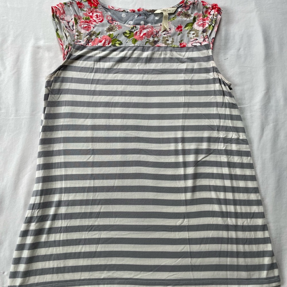 Matilda Jane Gray & Pink Striped Tank with Floral Yoke